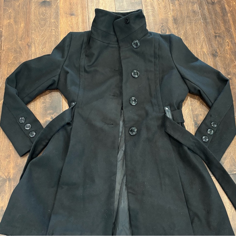 Steve Madden Juniors’ Black Belted Skirted Coat - Picture 8 of 16